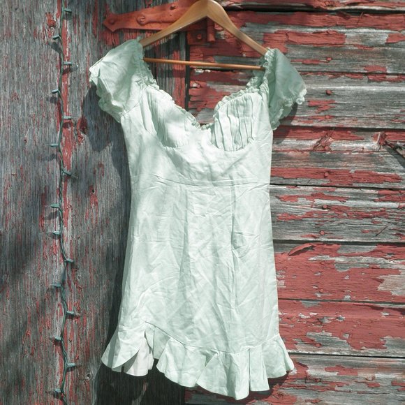 Here Comes The Sun Pastel Pistachio Cottagecore Milk Maid Dress Small UO - Picture 8 of 9
